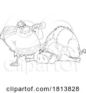 Poster, Art Print Of Caveman Boar Hunting Licensed Black And White Cartoon Clipart