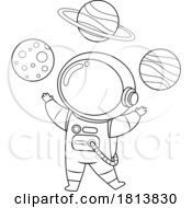 Poster, Art Print Of Astronaut With Planets Licensed Black And White Cartoon Clipart