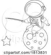 Poster, Art Print Of Astronaut Catching Stars From The Moon Licensed Black And White Cartoon Clipart