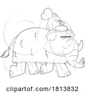 Poster, Art Print Of Caveman Riding A Mammoth Licensed Black And White Cartoon Clipart