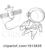Astronaut On A Space Walk Licensed Black And White Cartoon Clipart