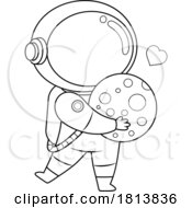 Poster, Art Print Of Astronaut Holding The Moon Licensed Black And White Cartoon Clipart