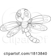 Poster, Art Print Of Happy Dragonfly Licensed Black And White Cartoon Clipart