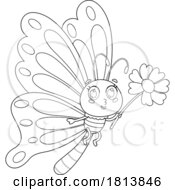 Poster, Art Print Of Butterfly With A Flower Licensed Black And White Cartoon Clipart