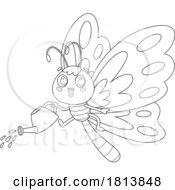 Poster, Art Print Of Butterfly With A Watering Can Licensed Black And White Cartoon Clipart