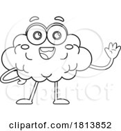 Poster, Art Print Of Waving Brain Mascot Licensed Black And White Cartoon Clipart