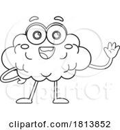 07/13/2024 - Waving Brain Mascot Licensed Black And White Cartoon Clipart