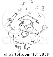 Poster, Art Print Of Graduate Brain Mascot Licensed Black And White Cartoon Clipart