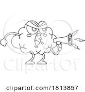 Poster, Art Print Of Brain Mascot Using A Megaphone Licensed Black And White Cartoon Clipart