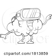 Poster, Art Print Of Brain Mascot Wearing Vr Goggles Licensed Black And White Cartoon Clipart