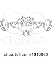 Poster, Art Print Of Brain Mascot Struggling With A Barbell Licensed Black And White Cartoon Clipart