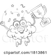 Poster, Art Print Of Brain Mascot With A Trophy Licensed Black And White Cartoon Clipart