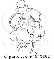 Poster, Art Print Of Brain Mascot Making A Heart Licensed Black And White Cartoon Clipart