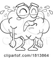 Crying Brain Mascot Licensed Black and White Cartoon Clipart by Hit Toon #COLLC1813864-0037