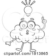 07/13/2024 - Brain Mascot With An Idea Licensed Black And White Cartoon Clipart