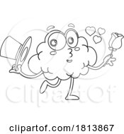Romantic Brain Mascot Licensed Black and White Cartoon Clipart by Hit Toon #COLLC1813867-0037