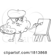Artist Brain Mascot Licensed Black and White Cartoon Clipart by Hit Toon #COLLC1813868-0037