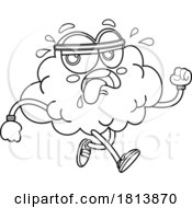 Jogging Brain Mascot Licensed Black and White Cartoon Clipart by Hit Toon #COLLC1813870-0037