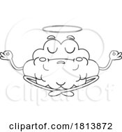 07/13/2024 - Meditating Brain Mascot Licensed Black And White Cartoon Clipart