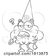 Dumb Brain Mascot Licensed Black And White Cartoon Clipart