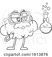 Poster, Art Print Of Scientist Brain Mascot Licensed Black And White Cartoon Clipart