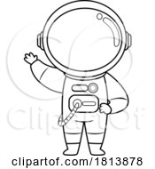 Astronaut Waving Licensed Black and White Cartoon Clipart by Hit Toon #COLLC1813878-0037