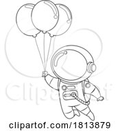 Poster, Art Print Of Astronaut With Balloons Licensed Black And White Cartoon Clipart