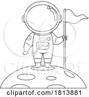 Poster, Art Print Of Astronaut On A Planet Licensed Black And White Cartoon Clipart