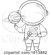 Poster, Art Print Of Astronaut Holding A Planet Licensed Black And White Cartoon Clipart