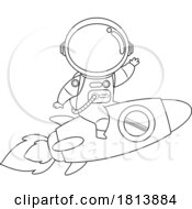 Poster, Art Print Of Astronaut On A Rocket Licensed Black And White Cartoon Clipart