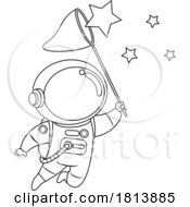 Poster, Art Print Of Astronaut Catching Stars Licensed Black And White Cartoon Clipart