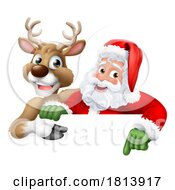 Poster, Art Print Of Santa Claus Father Christmas And Reindeer Sign