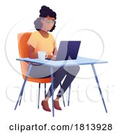 Poster, Art Print Of Woman Using Laptop Computer Cartoon Illustration