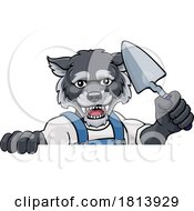 Wolf Bricklayer Builder Holding Trowel Tool