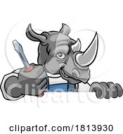 Poster, Art Print Of Rhino Electrician Handyman Holding Screwdriver