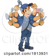 Handyman Cartoon Handy Man Caretaker Multitasking