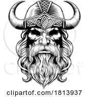 Poster, Art Print Of Viking Warrior Man Strong Mascot Face In Helmet