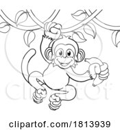 07/14/2024 - Monkey Singing On Jungle Vines With Banana Cartoon