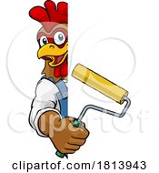 Poster, Art Print Of Chicken Painter Decorator Paint Roller Mascot