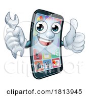 Poster, Art Print Of Mobile Phone Repair Spanner Thumbs Up Cartoon