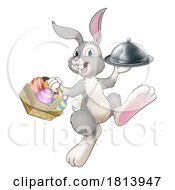 Poster, Art Print Of Easter Bunny Rabbit Cartoon Food Tray Cloche Chef