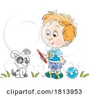 Poster, Art Print Of Boy Playing Fetch With His Dog Licensed Cartoon Clipart