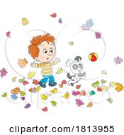 Boy Playing In Autumn With His Dog Licensed Cartoon Clipart