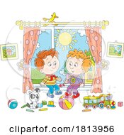 Boys Sitting In A Play Room Window Licensed Cartoon Clipart
