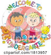 Poster, Art Print Of Children With Welcome To Kindergarten Greeting Licensed Cartoon Clipart