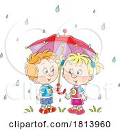 Children With An Umbrella In The Rain Licensed Cartoon Clipart