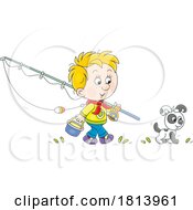 Poster, Art Print Of Boy Going Fishing With His Dog Licensed Cartoon Clipart