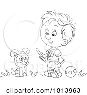 Boy Playing Fetch With His Dog Licensed Cartoon Clipart