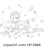 Poster, Art Print Of Boy Playing In Autumn With His Dog Licensed Cartoon Clipart