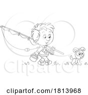 Poster, Art Print Of Boy Going Fishing With His Dog Licensed Cartoon Clipart